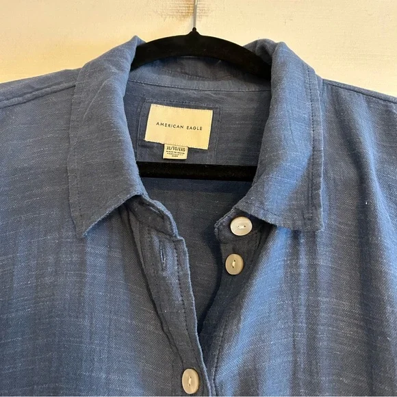 American Eagle Men's Blue Cotton Modal blend long sleeve roll back sleeves XL - Picture 3 of 7